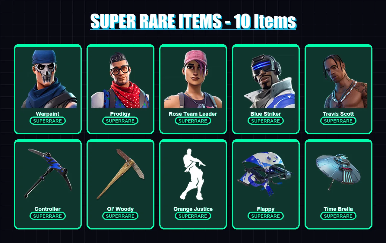 [PS4/PS5/XBOX/PC] | Warpaint | Prodigy | Rose Team Leader | Blue Striker | Travis Scott | 81 skin | 143 pickaxe | 109 emote | 121 glider | Lv2079