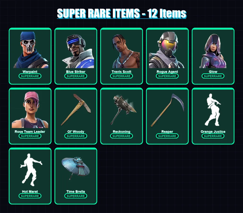 [PC/XBOX/PSN] | Warpaint | Blue Striker | Travis Scott | Rogue Agent | Glow | 174 skin | 143 pickaxe | 133 emote | 139 glider | Lv1820 — Fortnite account