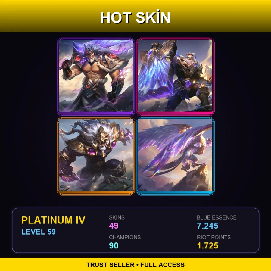 EUW | Victorious Tryndamere | Victorious Braum | Victorious Rengar | Victorious Anivia | 49 Skin | 90 Champ | Platinum IV | Lv59