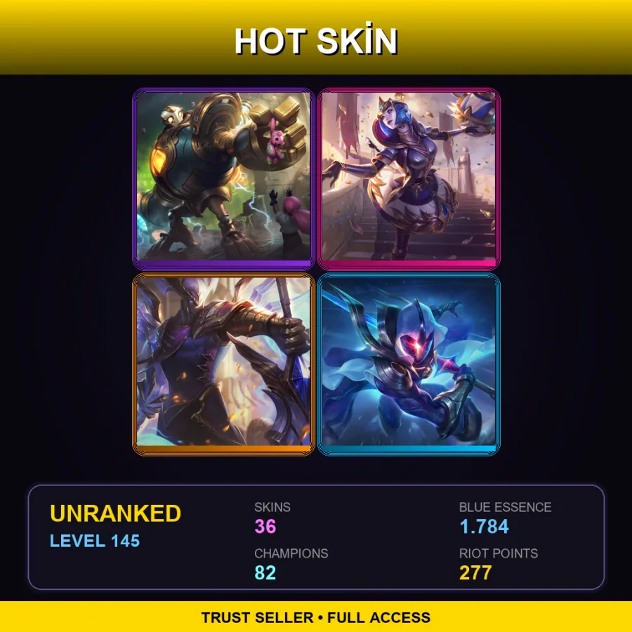 EUW | Lv145 | Unranked | 36 Skin | 82 Champ — LoL account