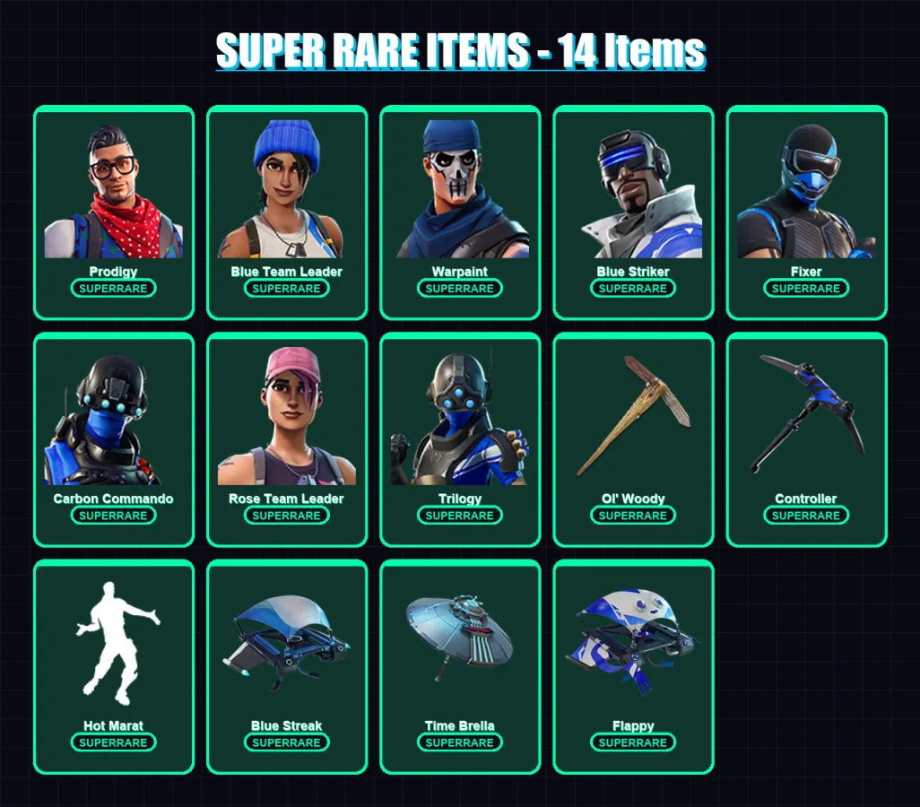 [PS4/PS5/XBOX/PC] | Prodigy | Blue Team Leader | Warpaint | Blue Striker | Fixer | 23 skin | 30 pickaxe | 37 emote | 37 glider | Lv529