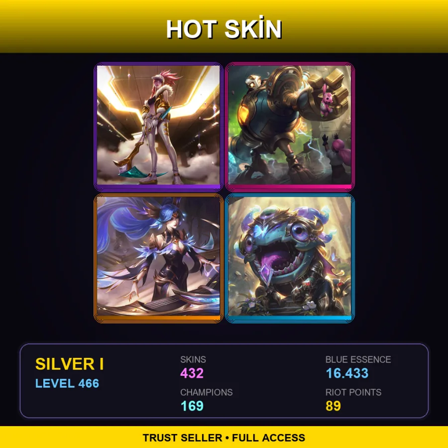 EUW | Lv466 | Silver I | 432 Skin | 169 Champ