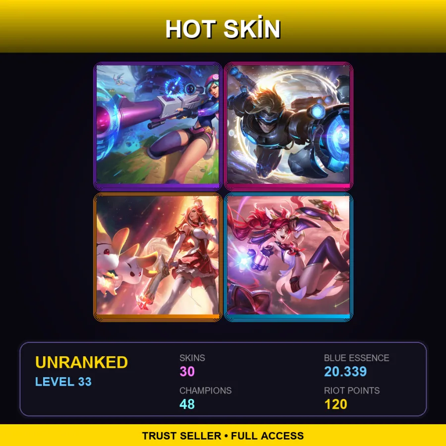 EUW | Arcade Caitlyn | Pulsefire Ezreal | Star Guardian Miss Fortune | Star Guardian Jinx | 30 Skin | 48 Champ | Lv33