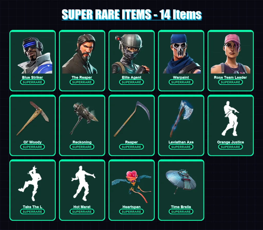[PC/XBOX/PSN] | Blue Striker | The Reaper | Elite Agent | Warpaint | Rose Team Leader | 116 skin | 162 pickaxe | 117 emote | 138 glider | Lv2302 — Fortnite account