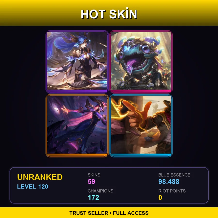 VN | Lv120 | Unranked | 59 Skin | 172 Champ — LoL account