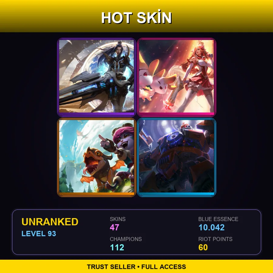 LAS | Lv93 | Unranked | 47 Skin | 112 Champ — LoL account