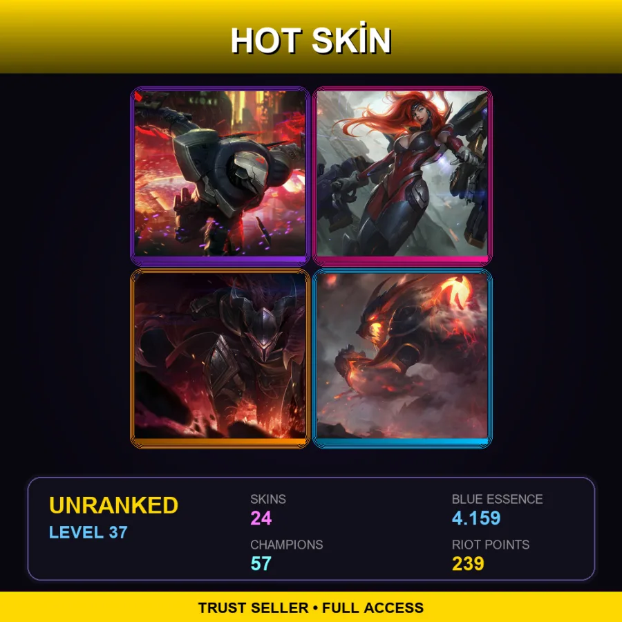 TR | PROJECT: Zed | Gun Goddess Miss Fortune | Dragonslayer Pantheon | Firefang Warwick | 24 Skin | 57 Champ | Lv37
