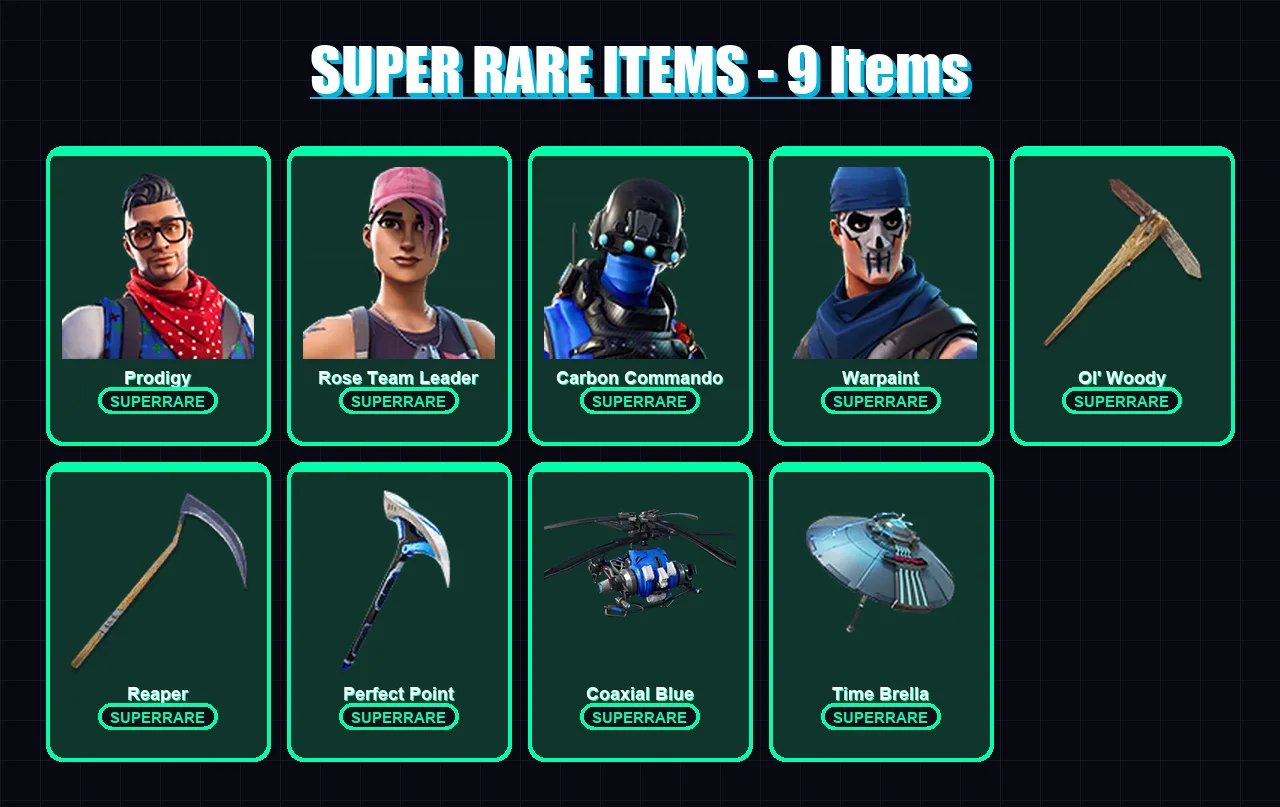 [PC/XBOX/PSN] | Prodigy | Rose Team Leader | Carbon Commando | Warpaint | The Scientist | 117 skin | 137 pickaxe | 105 emote | 119 glider | Lv1733