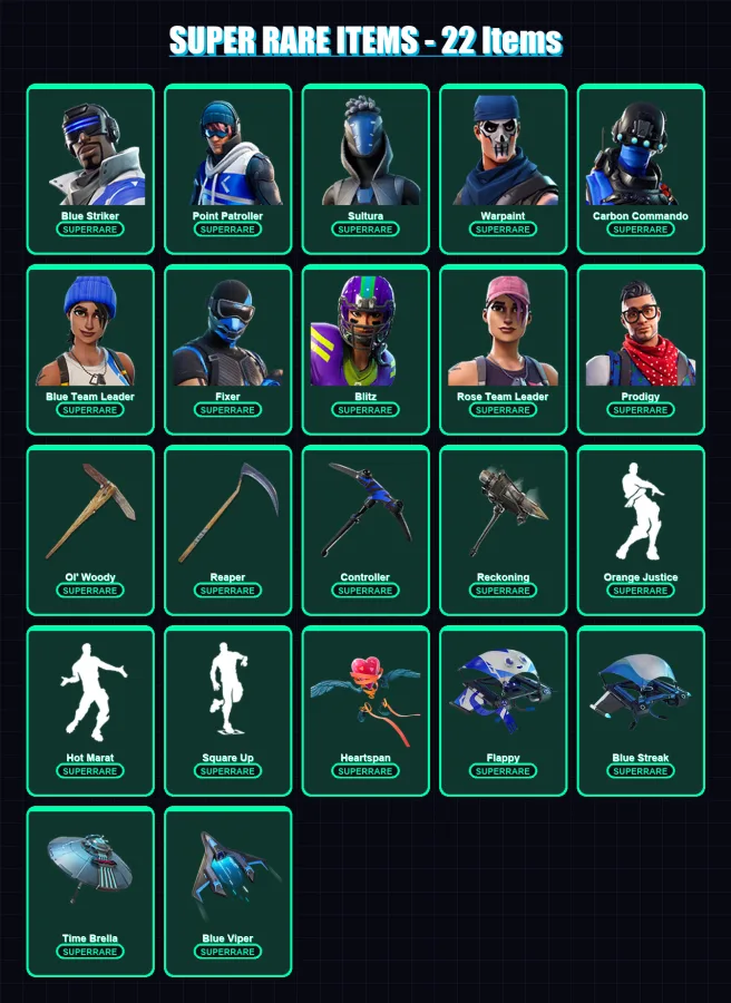 [PC] | Blue Striker | Point Patroller | Sultura | Warpaint | Carbon Commando | 149 skin | 141 pickaxe | 138 emote | 141 glider | Lv1940