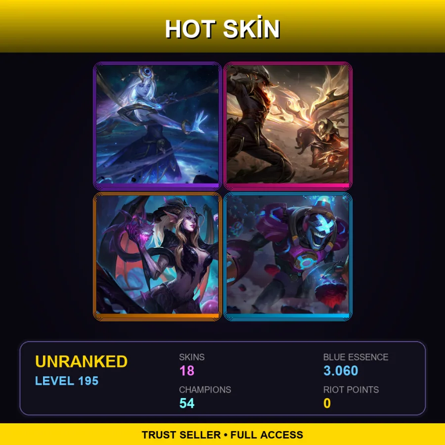 LAN | Lv195 | Unranked | 18 Skin | 54 Champ — LoL account