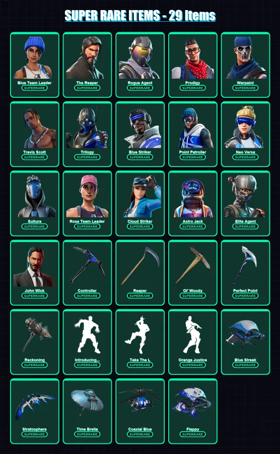 [PC/XBOX/PSN] | Blue Team Leader | The Reaper | Rogue Agent | Prodigy | Warpaint | 404 skin | 299 pickaxe | 222 emote | 209 glider | Lv4231 — Fortnite account
