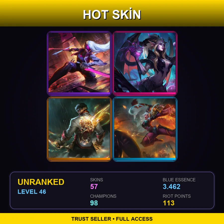 EUW | Lv46 | Unranked | 57 Skin | 98 Champ — LoL account