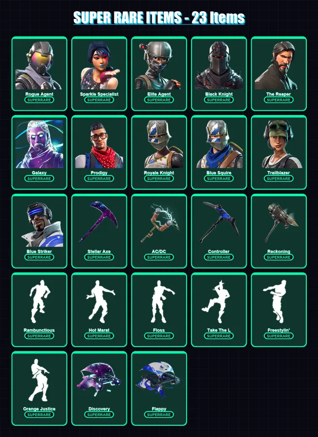 [PC/XBOX] | Rogue Agent | Sparkle Specialist | Elite Agent | Black Knight | The Reaper | 95 skin | 41 pickaxe | 85 emote | 51 glider | Lv688