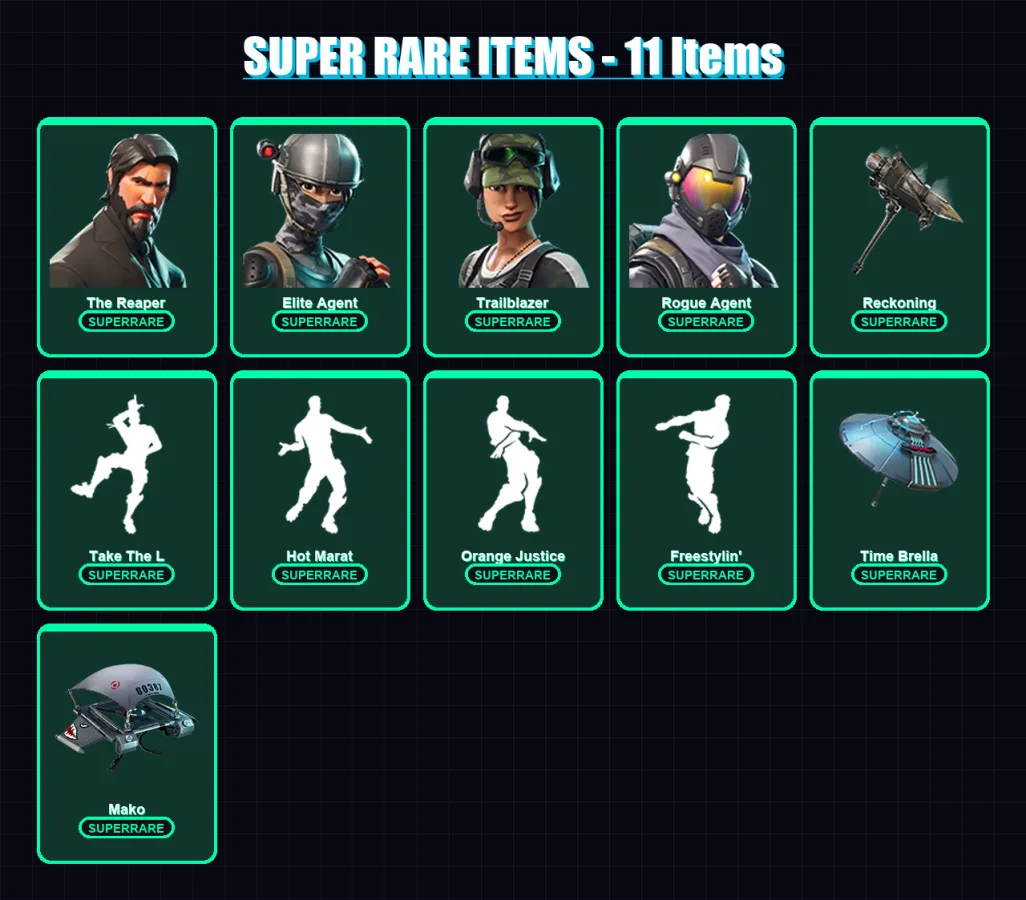 [PC/XBOX] | The Reaper | Elite Agent | Trailblazer | Rogue Agent | Calamity | 85 skin | 100 pickaxe | 86 emote | 107 glider | Lv1672