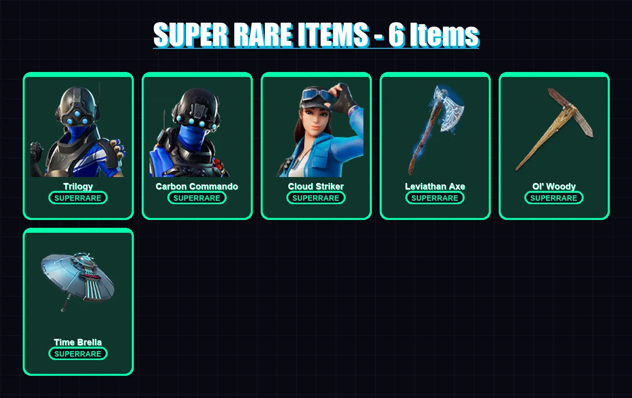 [PC/XBOX] | Trilogy | Carbon Commando | Cloud Striker | Ultima Knight | Omegarok | 111 skin | 143 pickaxe | 105 emote | 127 glider | Lv2086