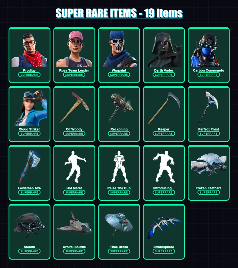 [PS4/PS5/PC] | Prodigy | Rose Team Leader | Warpaint | Darth Vader | Carbon Commando | 390 skin | 307 pickaxe | 339 emote | 237 glider | Lv3073