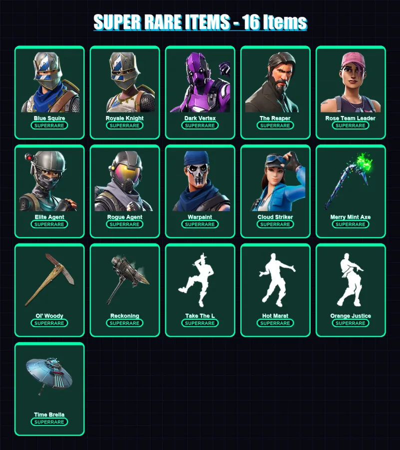 [PC/XBOX/PSN] | Blue Squire | Royale Knight | Dark Vertex | The Reaper | Rose Team Leader | 180 skin | 179 pickaxe | 154 emote | 152 glider | Lv1977