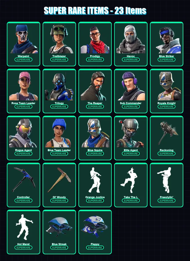 [PC/XBOX/PSN] | Warpaint | Trailblazer | Prodigy | Havoc | Blue Striker | 62 skin | 44 pickaxe | 66 emote | 47 glider | Lv596 — Fortnite account