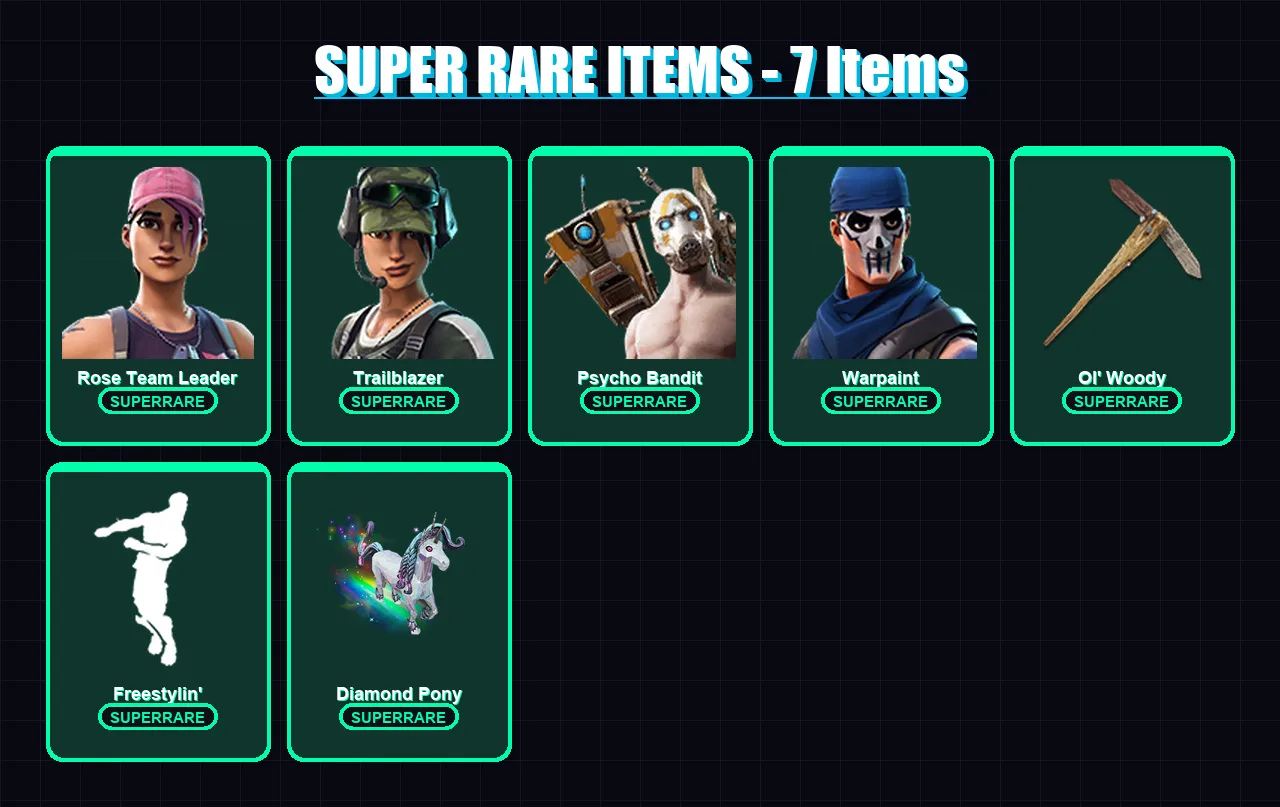 [PC/XBOX/PSN] | Rose Team Leader | Trailblazer | Psycho Bandit | Warpaint | Rex | 6 skin | 13 pickaxe | 3 emote | 8 glider | Lv24