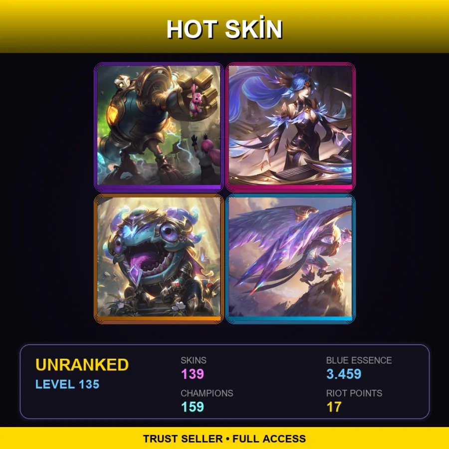 SG | Lv135 | Unranked | 139 Skin | 159 Champ — Unranked / Smurf League of Legends