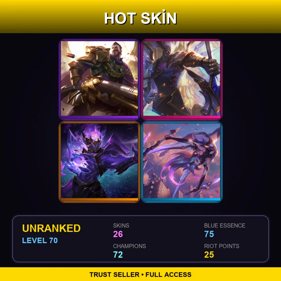 EUW | Lv70 | Unranked | 26 Skin | 72 Champ