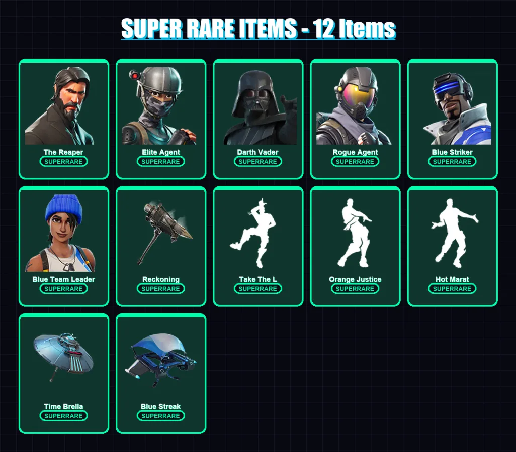 [PS4/PS5/XBOX/PC] | The Reaper | Elite Agent | Darth Vader | Rogue Agent | Blue Striker | 133 skin | 132 pickaxe | 131 emote | 139 glider | Lv2406