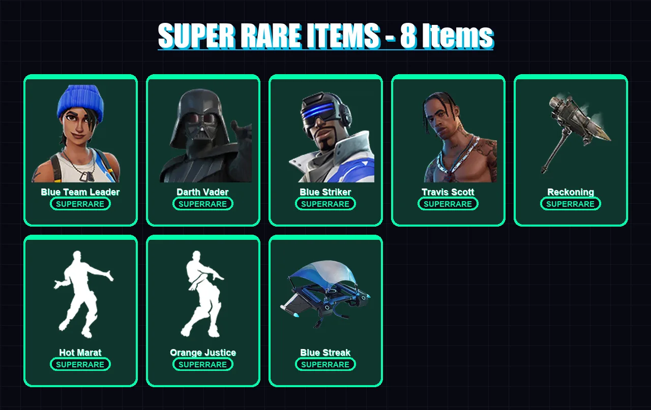 [PC/XBOX/PSN] | Blue Team Leader | Darth Vader | Blue Striker | Travis Scott | Wukong | 62 skin | 55 pickaxe | 74 emote | 71 glider | Lv1096
