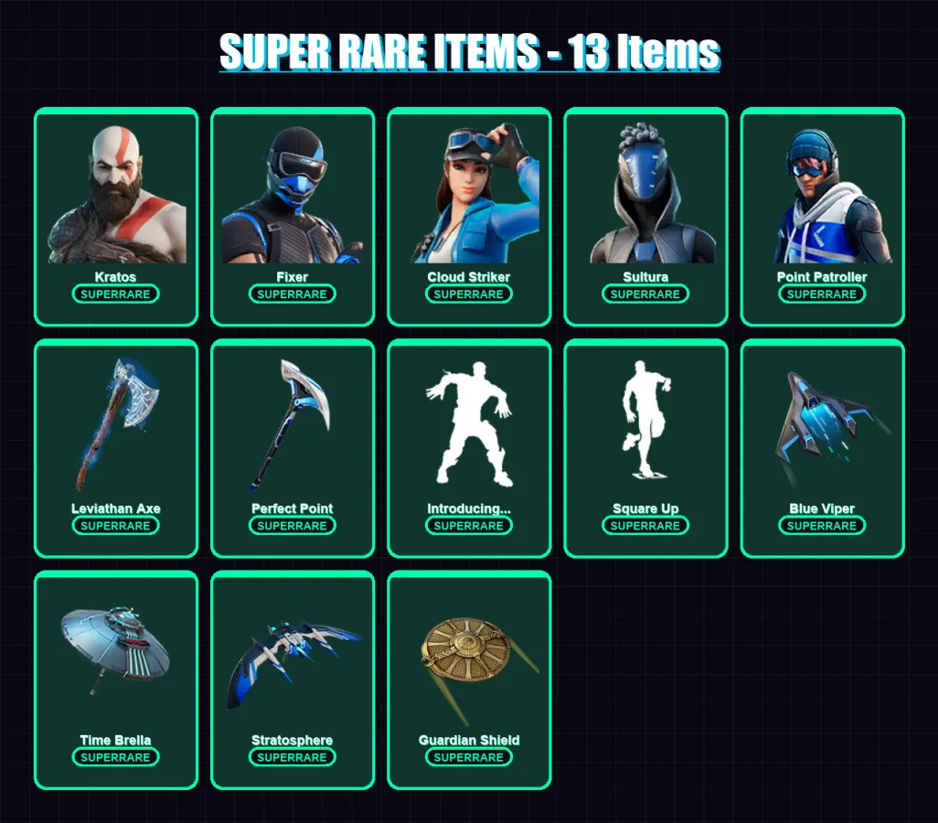 [PS4/PS5/XBOX/PC] | Kratos | Fixer | Cloud Striker | Sultura | Point Patroller | 97 skin | 161 pickaxe | 74 emote | 122 glider | Lv2206 — Fortnite account