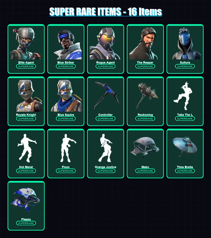 [PS4/PS5/XBOX/PC] | Elite Agent | Blue Striker | Rogue Agent | The Reaper | Sultura | 59 skin | 77 pickaxe | 75 emote | 84 glider | Lv1620