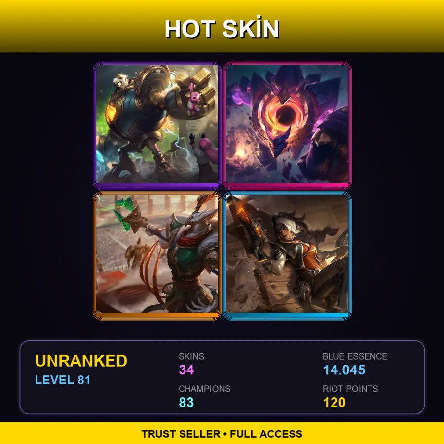 EUW | Lv81 | Unranked | 34 Skin | 83 Champ