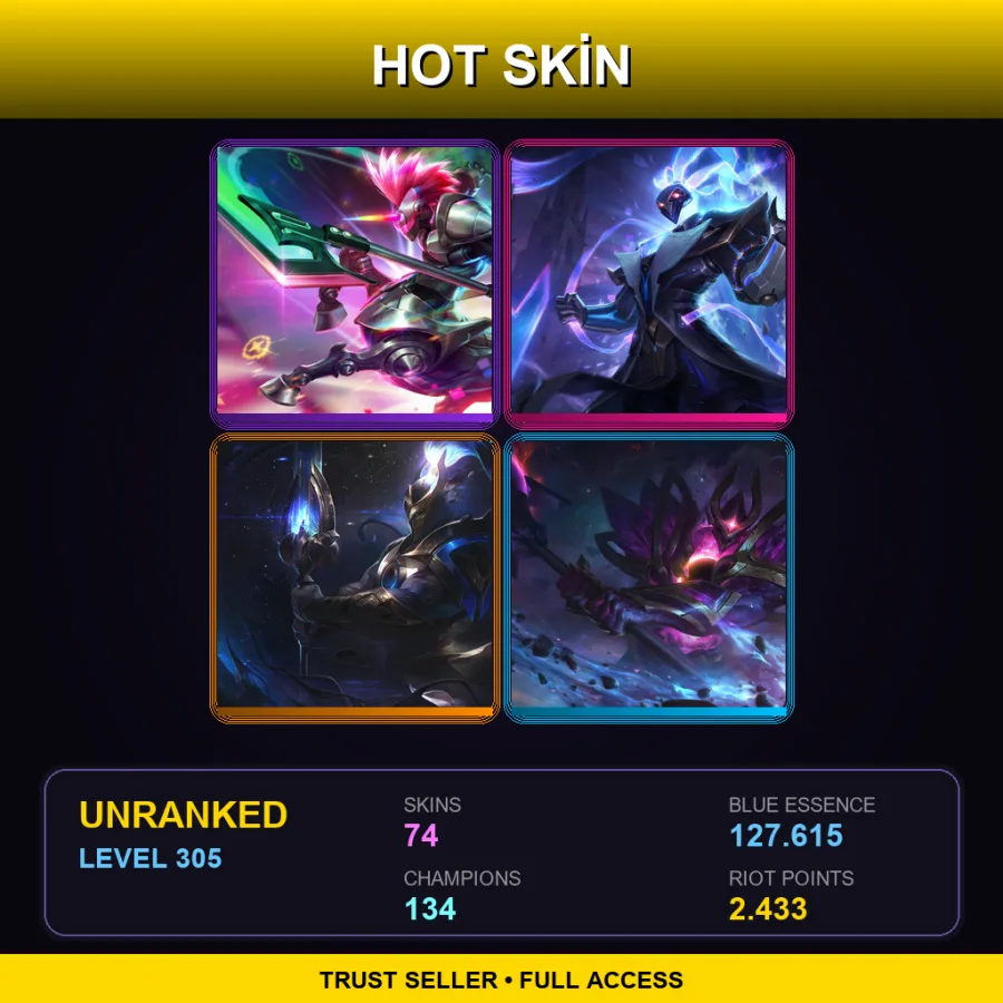 EUW | Lv305 | Unranked | 74 Skin | 134 Champ — LoL account