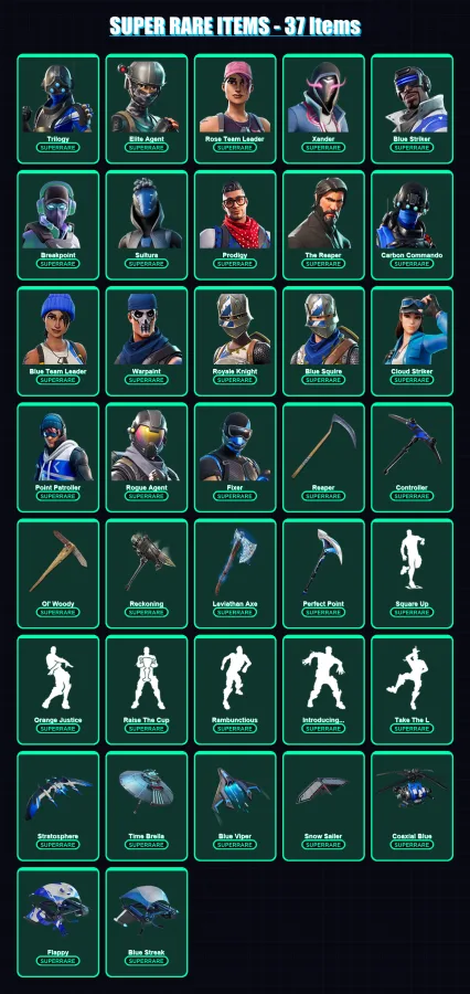 [PS4/PS5/XBOX/PC] | Trilogy | Elite Agent | Rose Team Leader | Xander | Blue Striker | 259 skin | 262 pickaxe | 236 emote | 192 glider | Lv2829