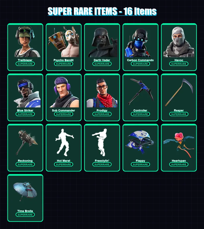 [PC/XBOX] | Trailblazer | Psycho Bandit | Darth Vader | Carbon Commando | Havoc | 181 skin | 206 pickaxe | 177 emote | 176 glider | Lv2634