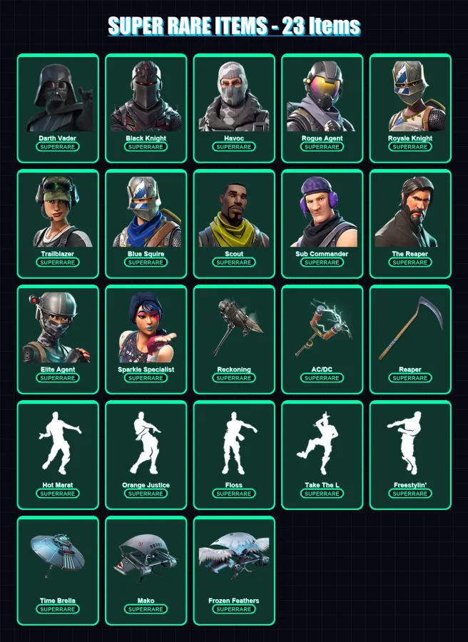 [PC/XBOX/PSN] | Darth Vader | Black Knight | Havoc | Rogue Agent | Royale Knight | 179 skin | 170 pickaxe | 112 emote | 114 glider | Lv1443