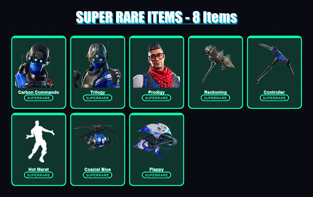 [PS4/PS5/XBOX/PC] | Carbon Commando | Trilogy | Prodigy | Gear Specialist Maya | Calamity | 16 skin | 14 pickaxe | 21 emote | 24 glider | Lv319