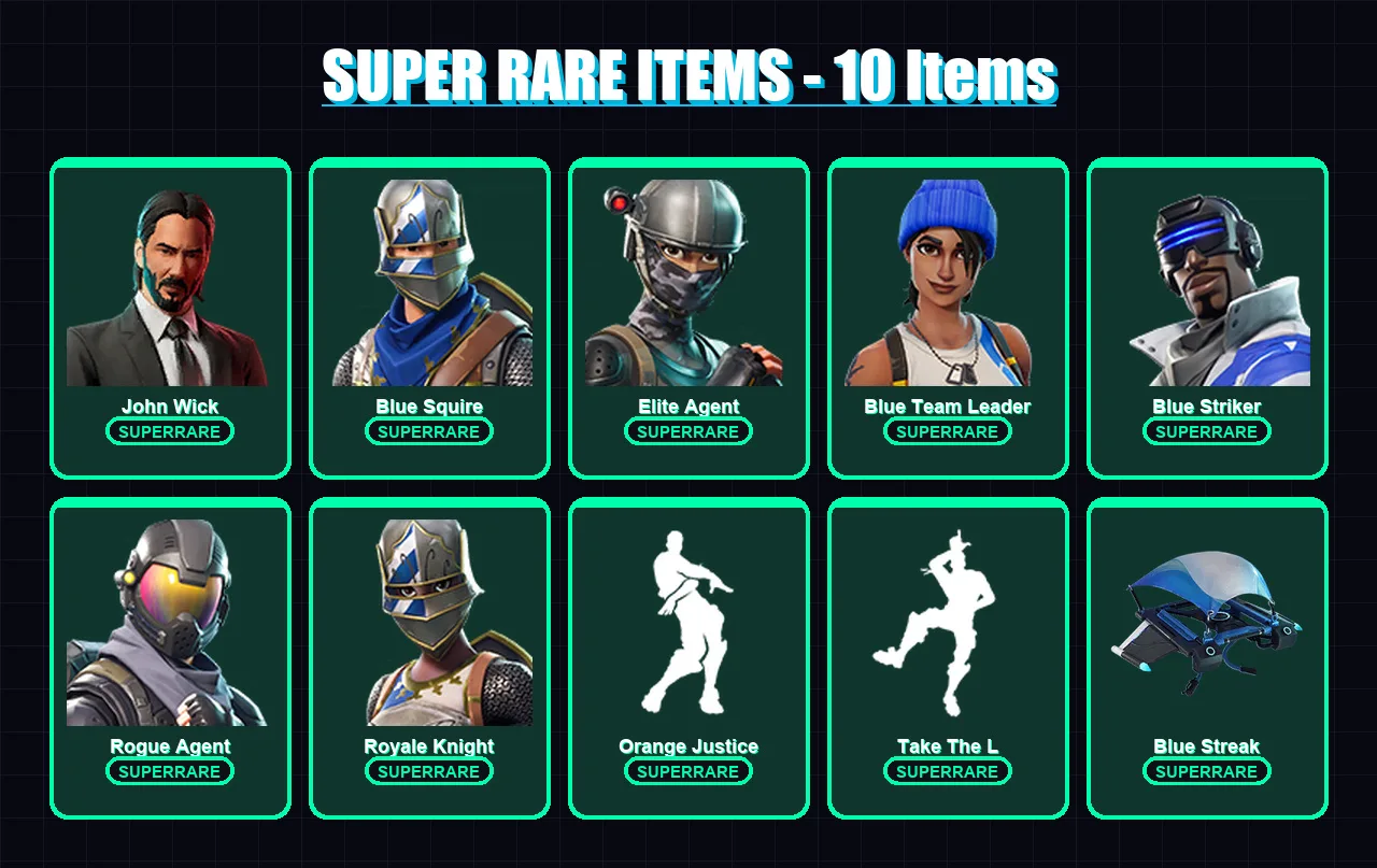 [PC] | John Wick | Blue Squire | Elite Agent | Blue Team Leader | Blue Striker | 87 skin | 71 pickaxe | 55 emote | 49 glider | Lv736