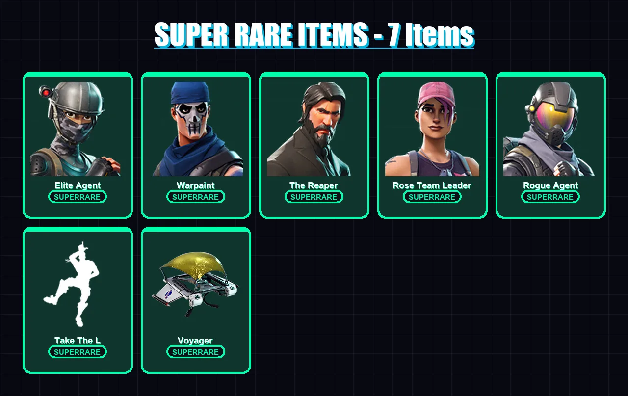 [PC/XBOX/PSN] | Elite Agent | Warpaint | The Reaper | Rose Team Leader | Rogue Agent | 13 skin | 9 pickaxe | 12 emote | 12 glider | Lv33