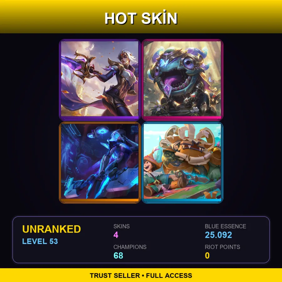 EUW | Lv53 | Unranked | 4 Skin | 68 Champ — LoL account