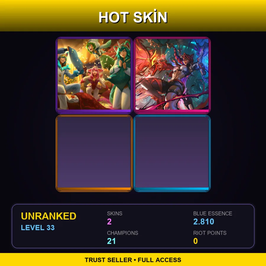 SG | Lv33 | Unranked | 2 Skin | 21 Champ — LoL account