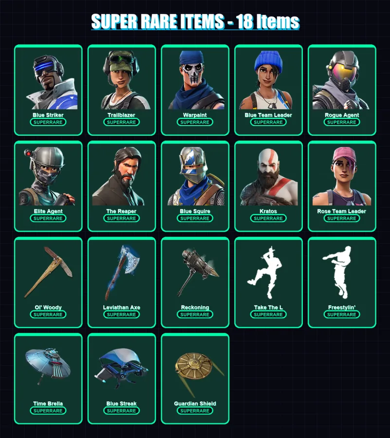 [PS4/PS5/XBOX/PC] | Blue Striker | Trailblazer | Warpaint | Blue Team Leader | Rogue Agent | 149 skin | 150 pickaxe | 116 emote | 99 glider | Lv1083
