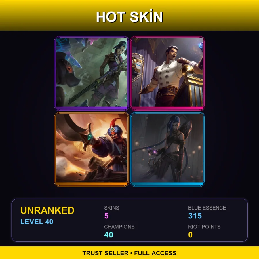 NA | Lv40 | Unranked | 5 Skin | 40 Champ — LoL account