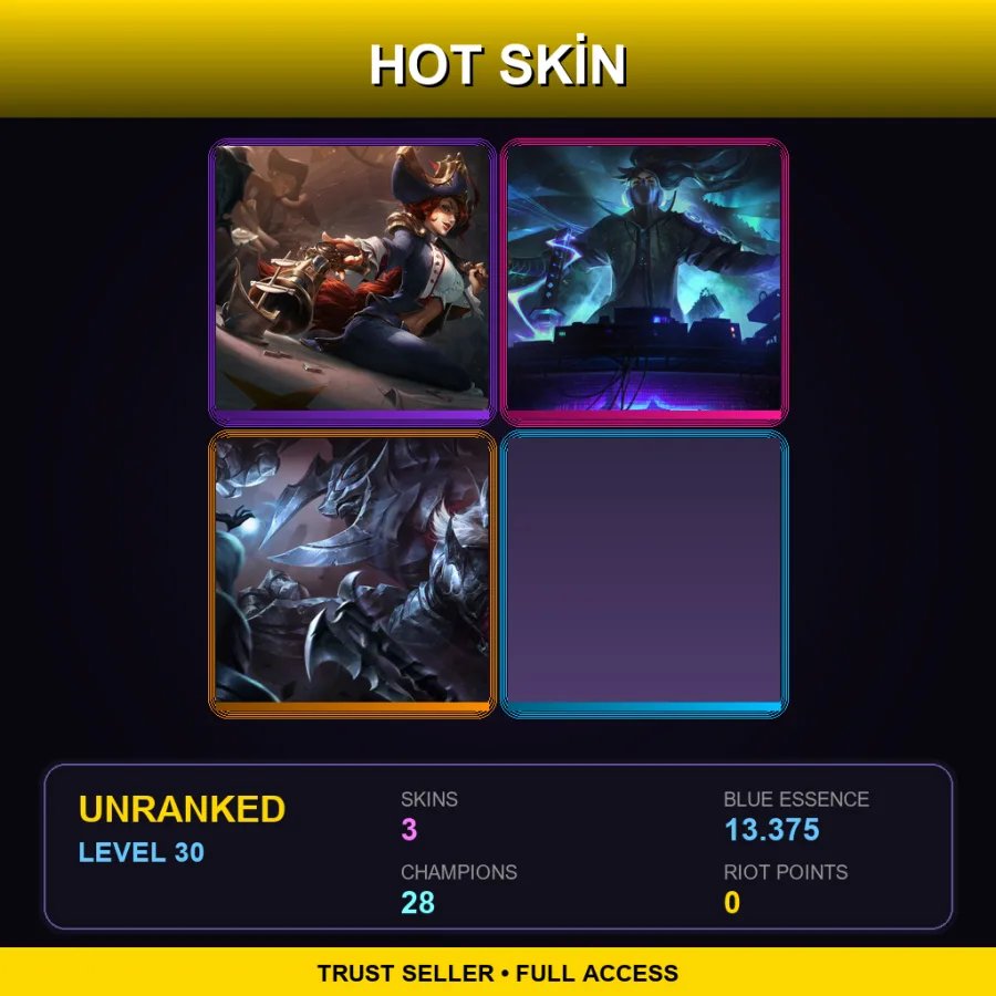 LAS | Lv30 | Unranked | 3 Skin | 28 Champ — LoL account