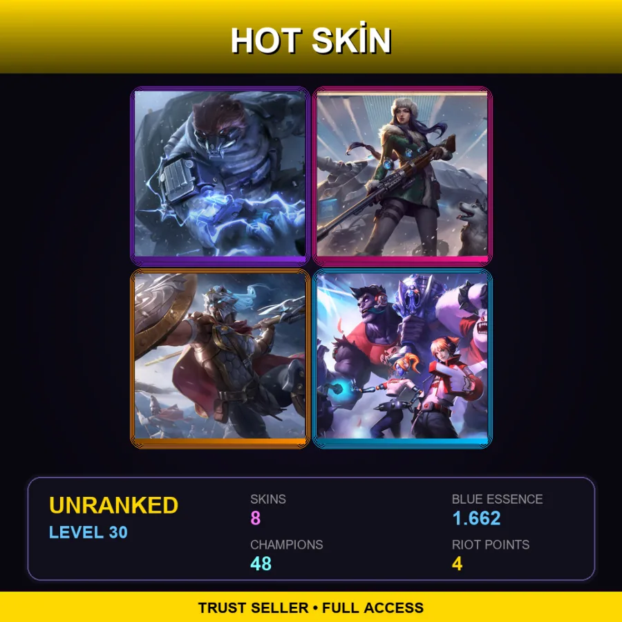 RU | Northern Storm Volibear | Arctic Warfare Caitlyn | Glaive Warrior Pantheon | TPA Shen | 8 Skin | 48 Champ | Lv30