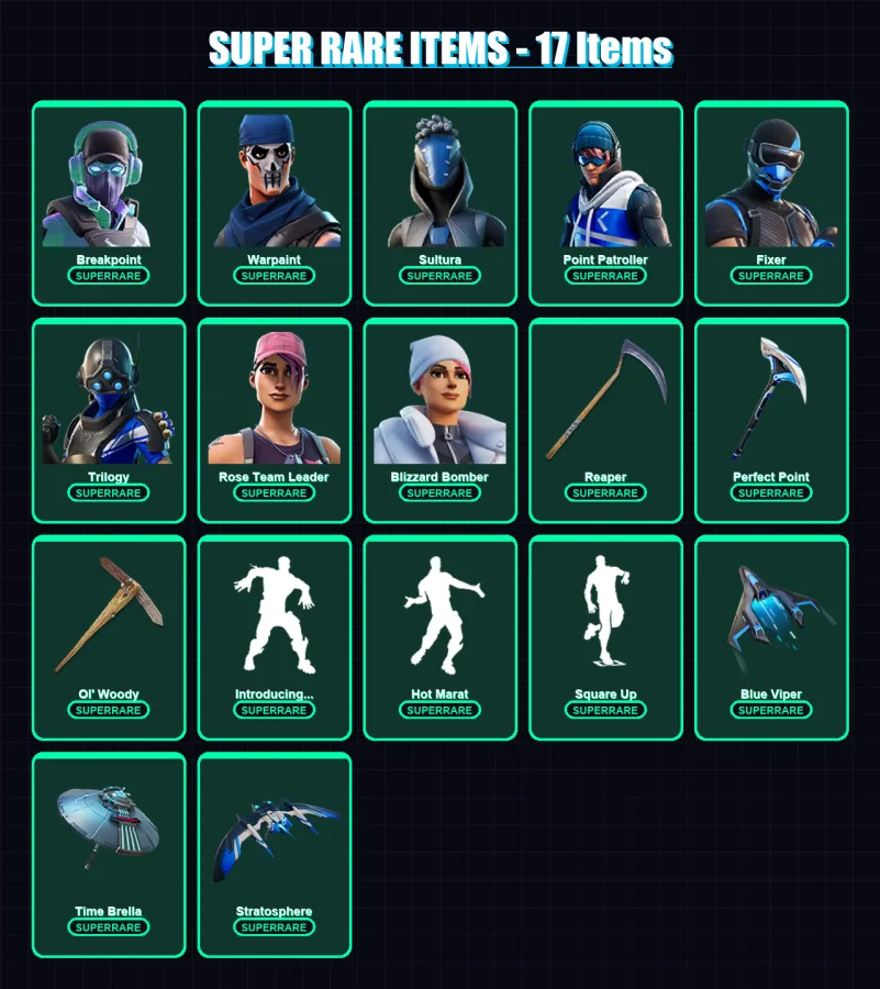 [PC/XBOX] | Breakpoint | Warpaint | Sultura | Point Patroller | Fixer | 185 skin | 230 pickaxe | 190 emote | 194 glider | Lv2917
