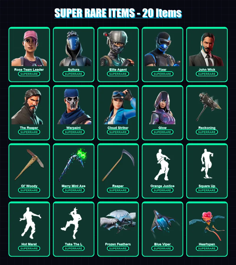 [PS4/PS5/XBOX/PC] | Rose Team Leader | Sultura | Elite Agent | Fixer | John Wick | 227 skin | 214 pickaxe | 190 emote | 170 glider | Lv2584