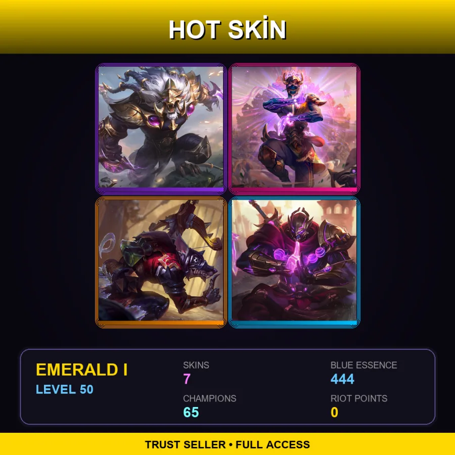 LAS | Victorious Rengar | Three Honors Malzahar | Medieval Twitch | Three Honors Shen | 7 Skin | 65 Champ | Emerald I | Lv50