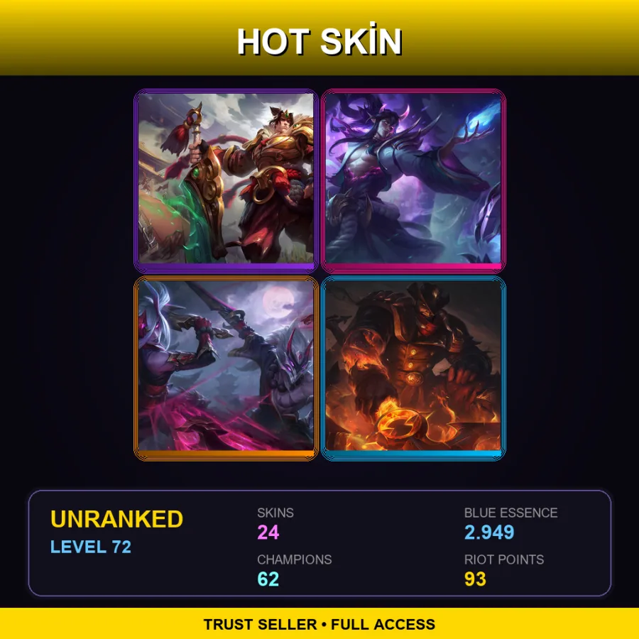 TR | Lv72 | Unranked | 24 Skin | 62 Champ — LoL account