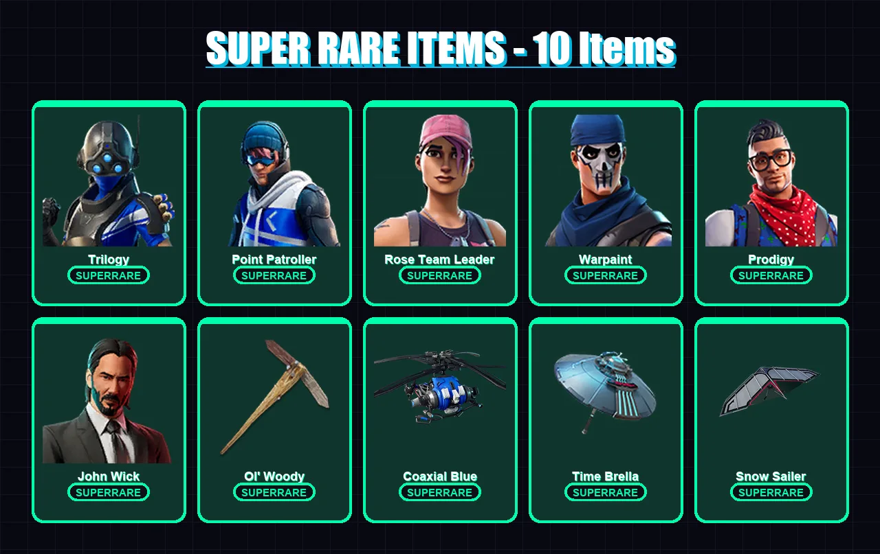 [PS4/PS5/PC] | Trilogy | Point Patroller | Rose Team Leader | Warpaint | Prodigy | 222 skin | 248 pickaxe | 197 emote | 158 glider | Lv2158 — Fortnite account