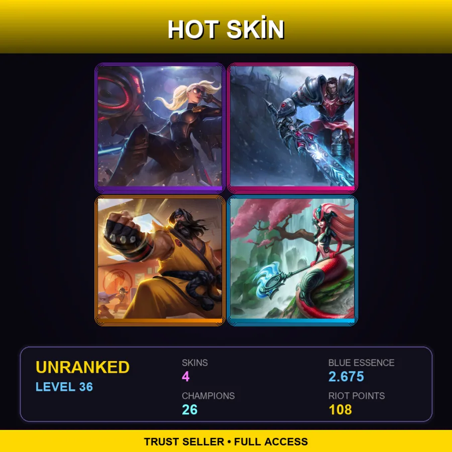LAN | Lv36 | Unranked | 4 Skin | 26 Champ — LoL account