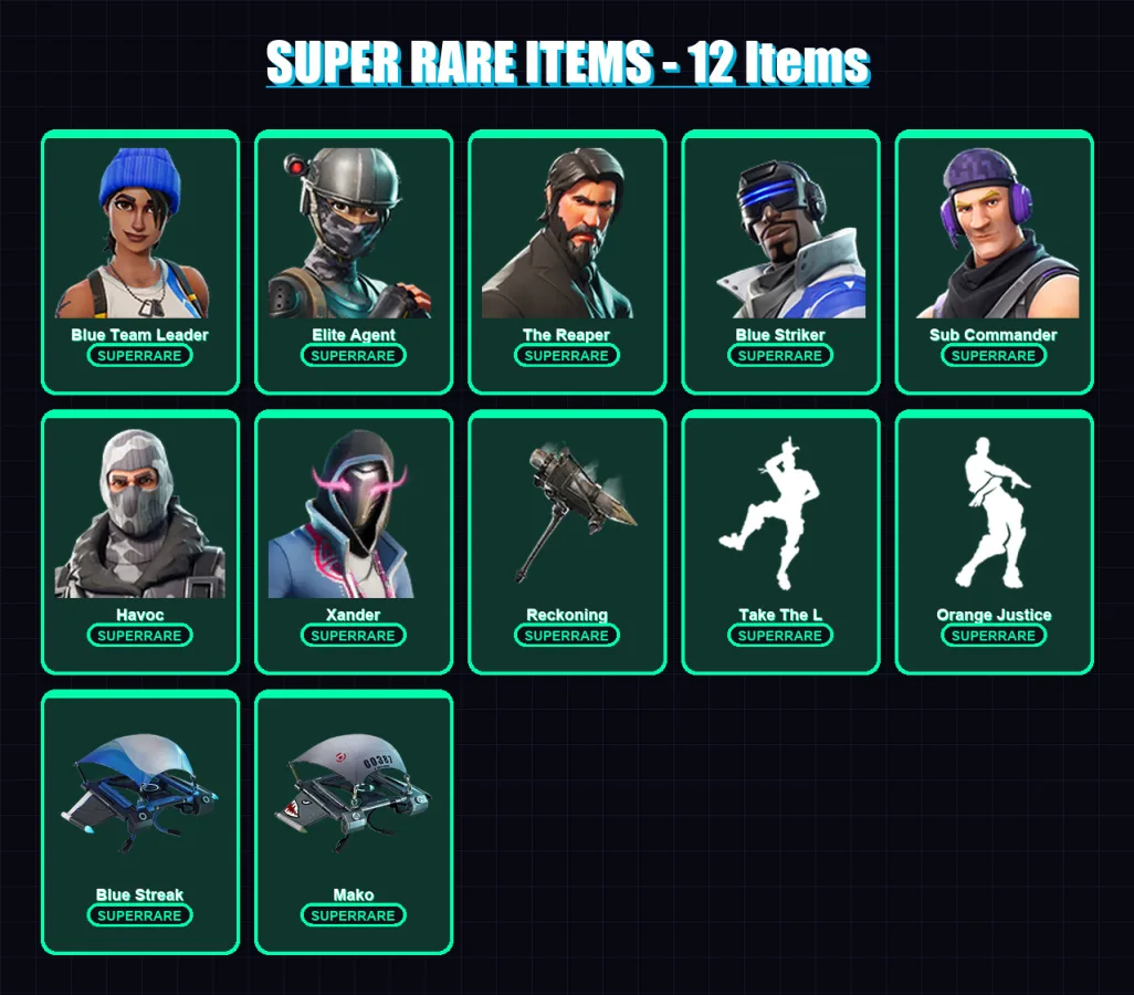 [PC/XBOX/PSN] | Blue Team Leader | Elite Agent | The Reaper | Blue Striker | Sub Commander | 73 skin | 57 pickaxe | 77 emote | 76 glider | Lv1036 — Fortnite account